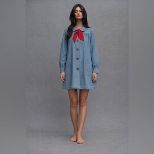 Rare Vintage Wayne Maid 1950s-1960s blue denim smack jacket with red bow.